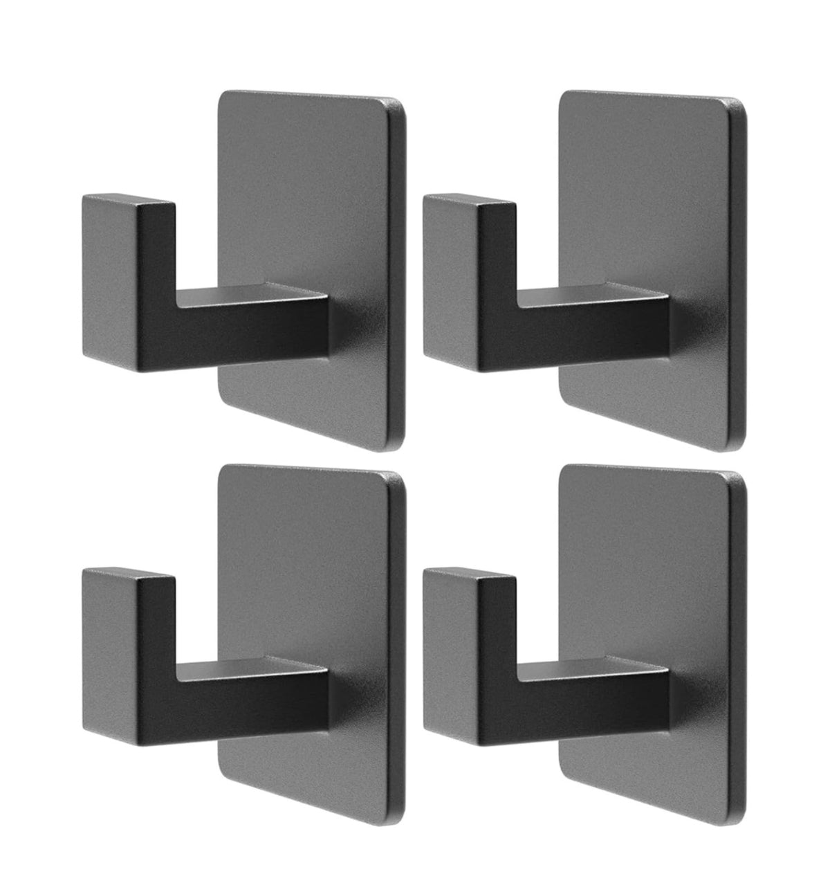 Black 4 Pack Self Adhesive Wall Hooks for Hanging, Stick On Wall Hanger Hook for Shower, Robe, Hat - Aluminium
